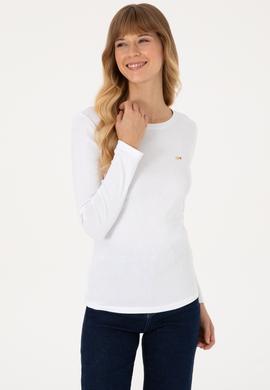 Kadın Beyaz Slim Bisiklet Yaka Basic Sweatshırt - 50315419003