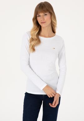 Kadın Beyaz Slim Bisiklet Yaka Basic Sweatshırt - 50315419003