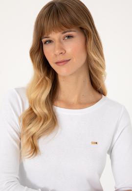 Kadın Beyaz Slim Bisiklet Yaka Basic Sweatshırt - 50315419003