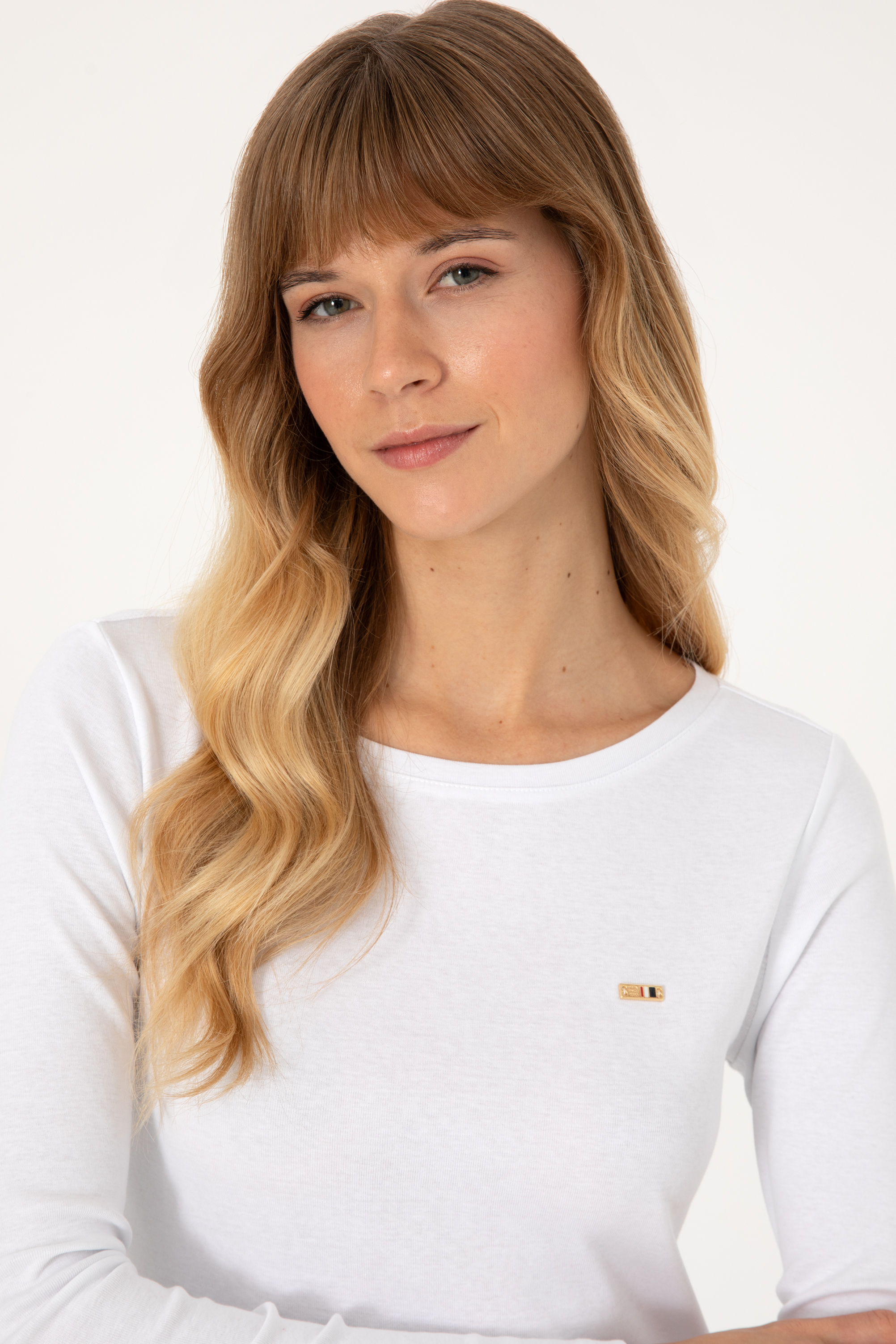Kadın Beyaz Slim Bisiklet Yaka Basic Sweatshırt - Image 2