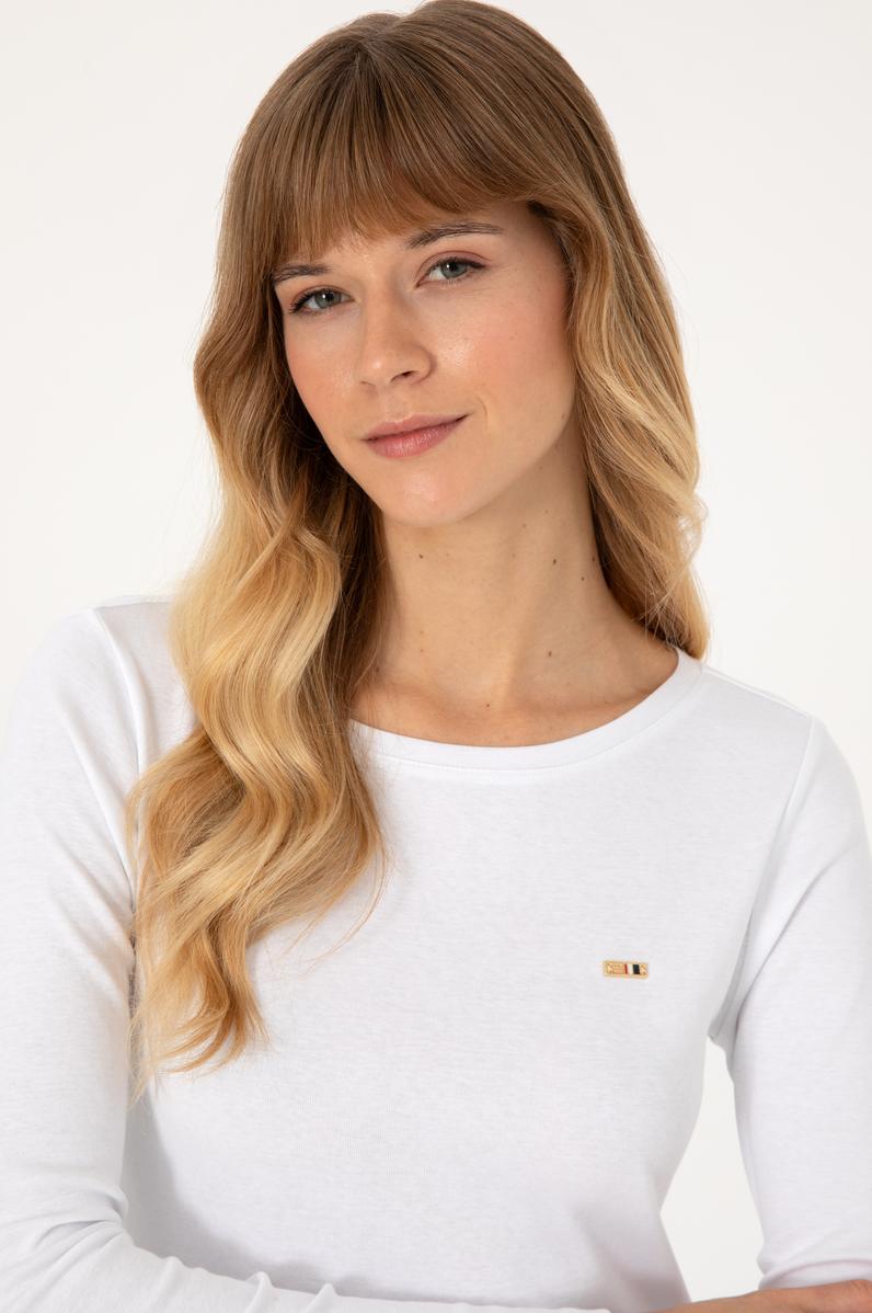 Kadın Beyaz Slim Bisiklet Yaka Basic Sweatshırt