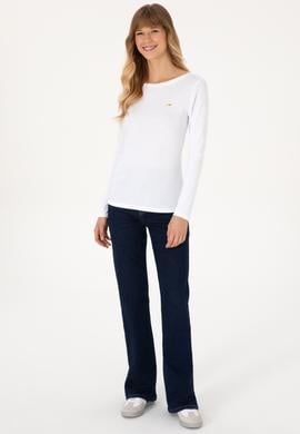 Kadın Beyaz Slim Bisiklet Yaka Basic Sweatshırt - 50315419003