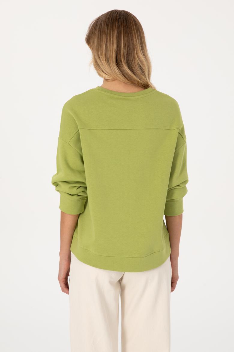 Kadın Fıstık Yeşili Bisiklet Yaka Basic Sweatshırt - 50313565020