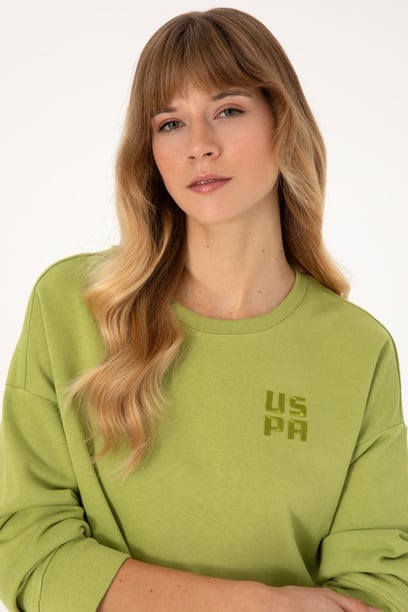 Kadın Fıstık Yeşili Bisiklet Yaka Basic Sweatshırt