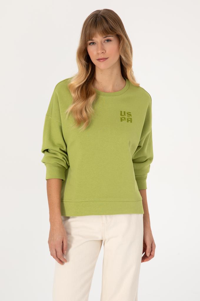 Kadın Fıstık Yeşili Bisiklet Yaka Basic Sweatshırt