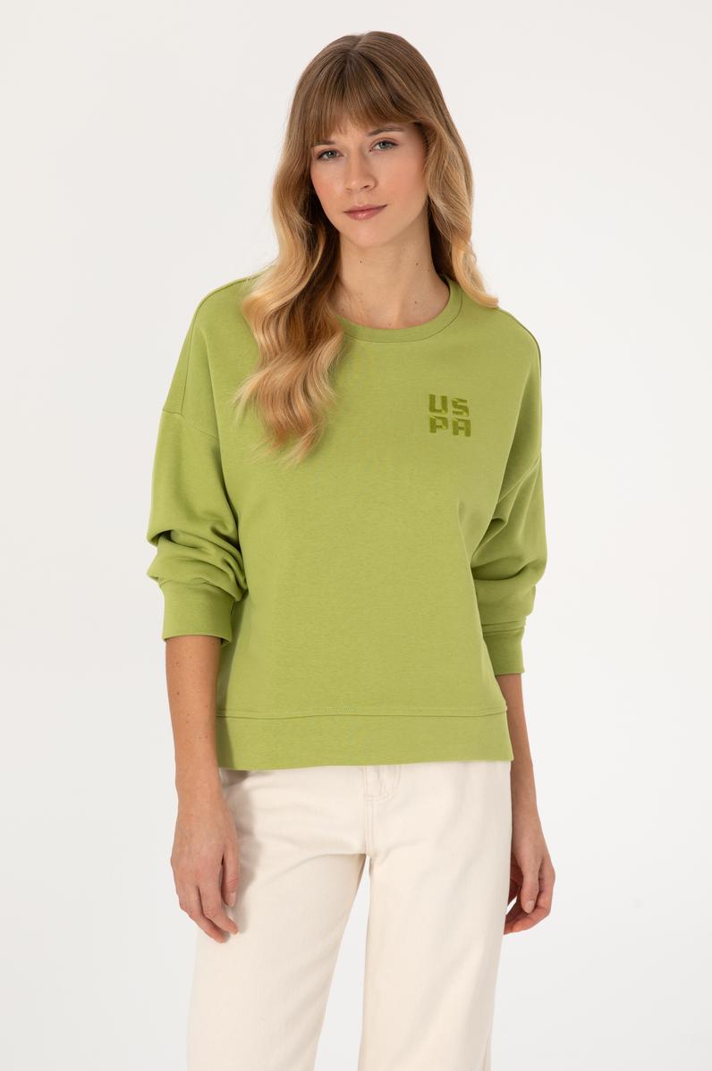 Kadın Fıstık Yeşili Bisiklet Yaka Basic Sweatshırt