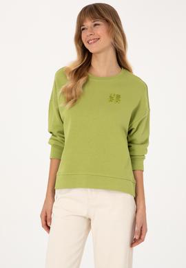 Kadın Fıstık Yeşili Bisiklet Yaka Basic Sweatshırt - 50313565020