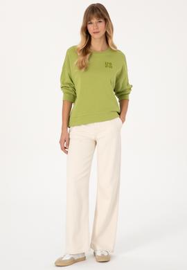 Kadın Fıstık Yeşili Bisiklet Yaka Basic Sweatshırt - 50313565020