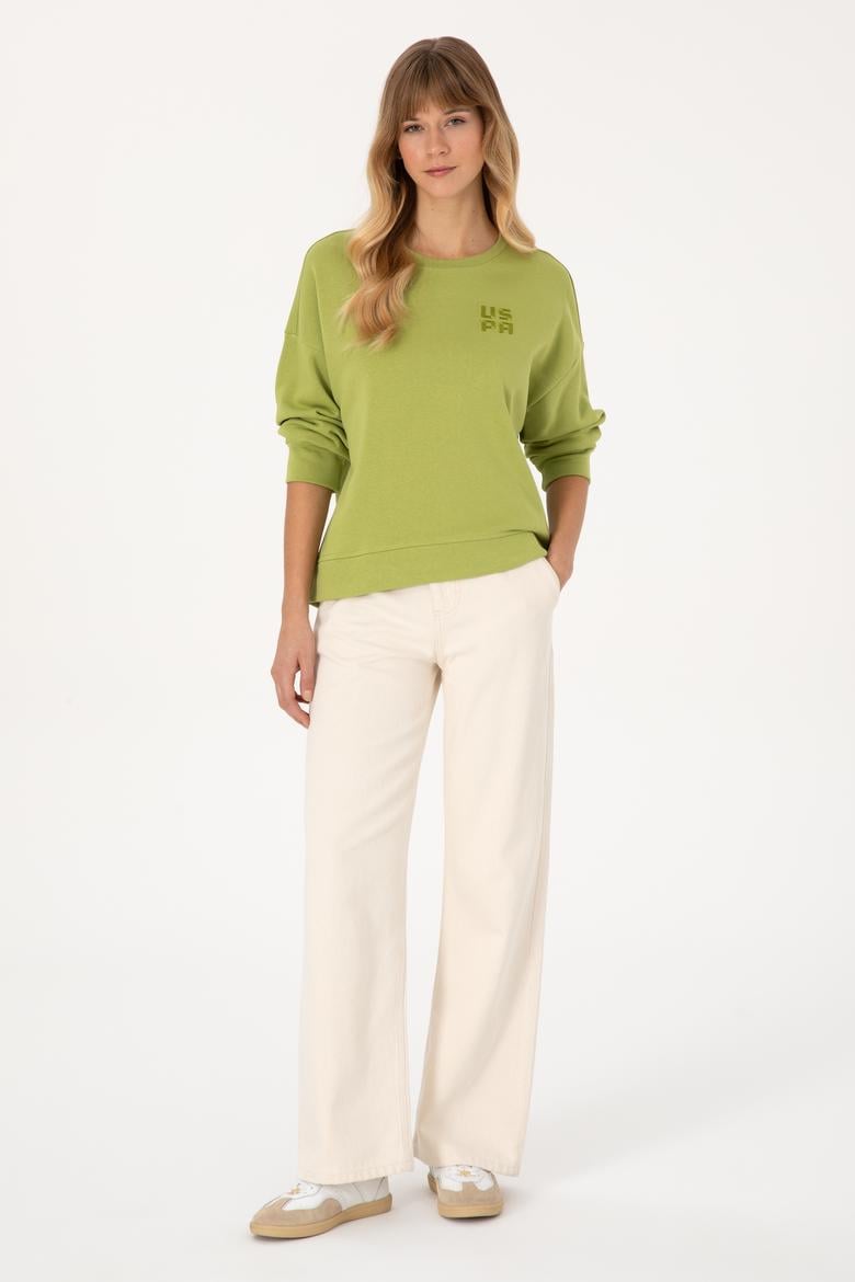 Kadın Fıstık Yeşili Bisiklet Yaka Basic Sweatshırt - 50313565020