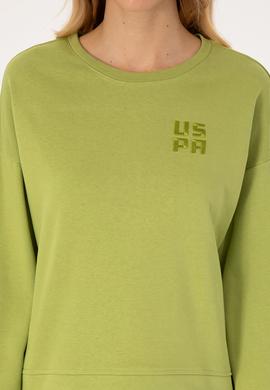 Kadın Fıstık Yeşili Bisiklet Yaka Basic Sweatshırt - 50313565020