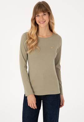 Kadın Açık Haki Slim Bisiklet Yaka Basic Sweatshırt - 50315419032