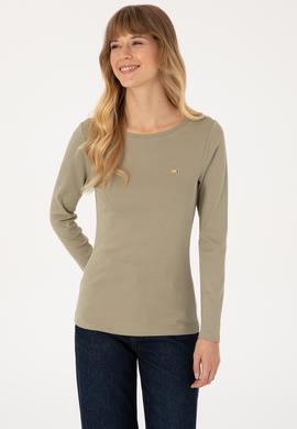 Kadın Açık Haki Slim Bisiklet Yaka Basic Sweatshırt - 50315419032