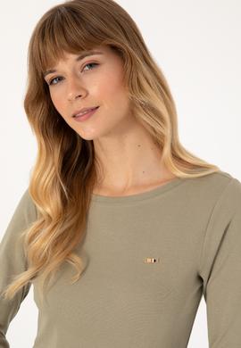 Kadın Açık Haki Slim Bisiklet Yaka Basic Sweatshırt - 50315419032