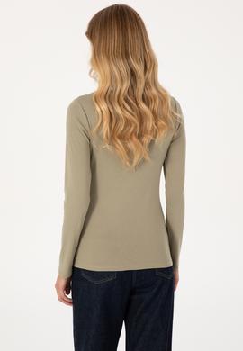 Kadın Açık Haki Slim Bisiklet Yaka Basic Sweatshırt - 50315419032