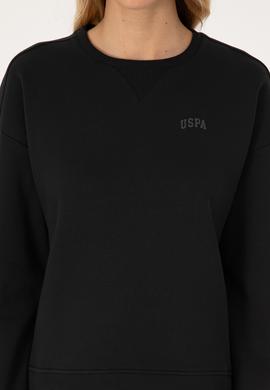 Kadın Siyah Şardonlu Bisiklet Yaka Basic Sweatshırt - 50313586016