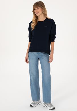Kadın Lacivert Şardonlu Bisiklet Yaka Basic Sweatshırt - 50313586085