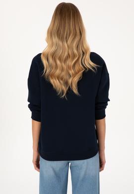 Kadın Lacivert Şardonlu Bisiklet Yaka Basic Sweatshırt - 50313586085