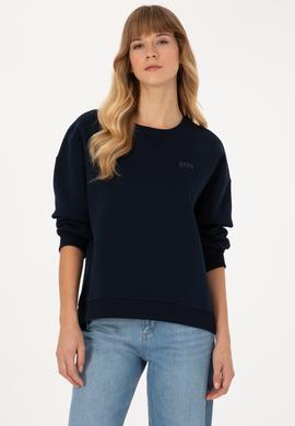 Kadın Lacivert Şardonlu Bisiklet Yaka Basic Sweatshırt - 50313586085