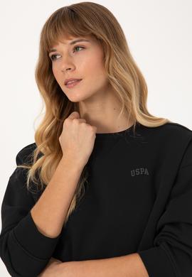 Kadın Siyah Şardonlu Bisiklet Yaka Basic Sweatshırt - 50313586016