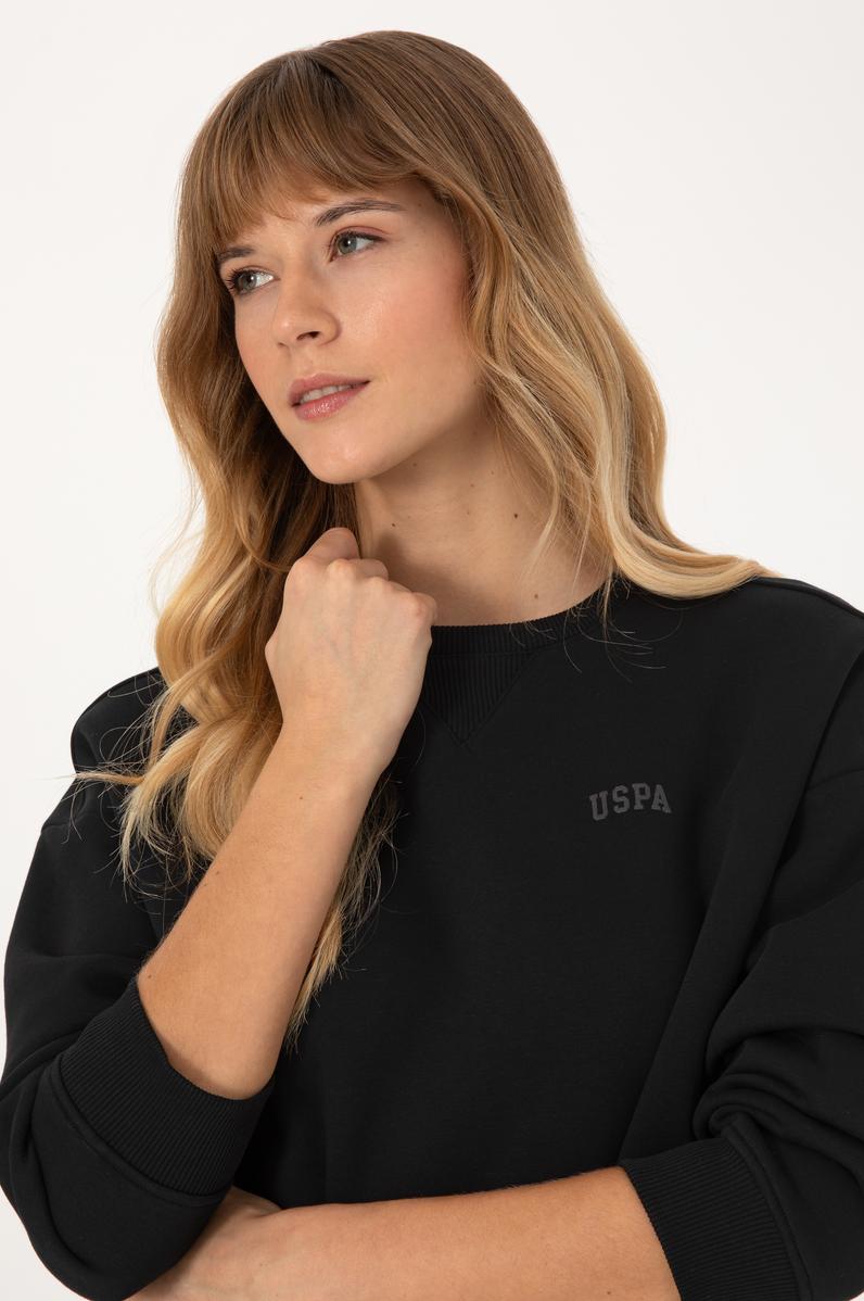 Kadın Siyah Şardonlu Bisiklet Yaka Basic Sweatshırt