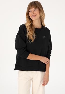 Kadın Siyah Şardonlu Bisiklet Yaka Basic Sweatshırt - 50313586016