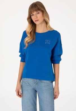 Kadın Koyu Mavi Bisiklet Yaka Basic Sweatshırt - 50313565039