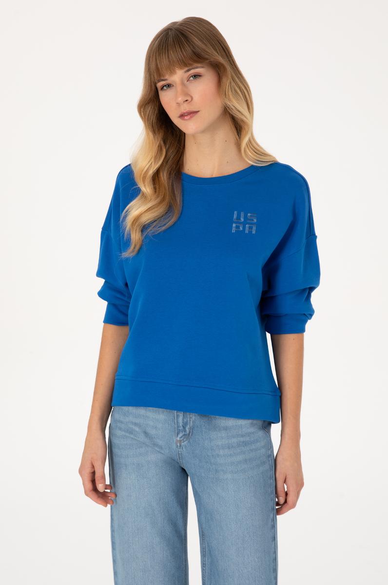 Kadın Koyu Mavi Bisiklet Yaka Basic Sweatshırt