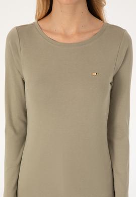 Kadın Açık Haki Slim Bisiklet Yaka Basic Sweatshırt - 50315419032