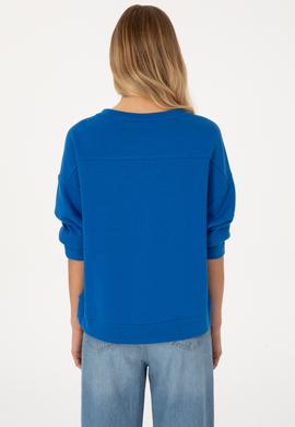 Kadın Koyu Mavi Bisiklet Yaka Basic Sweatshırt - 50313565039