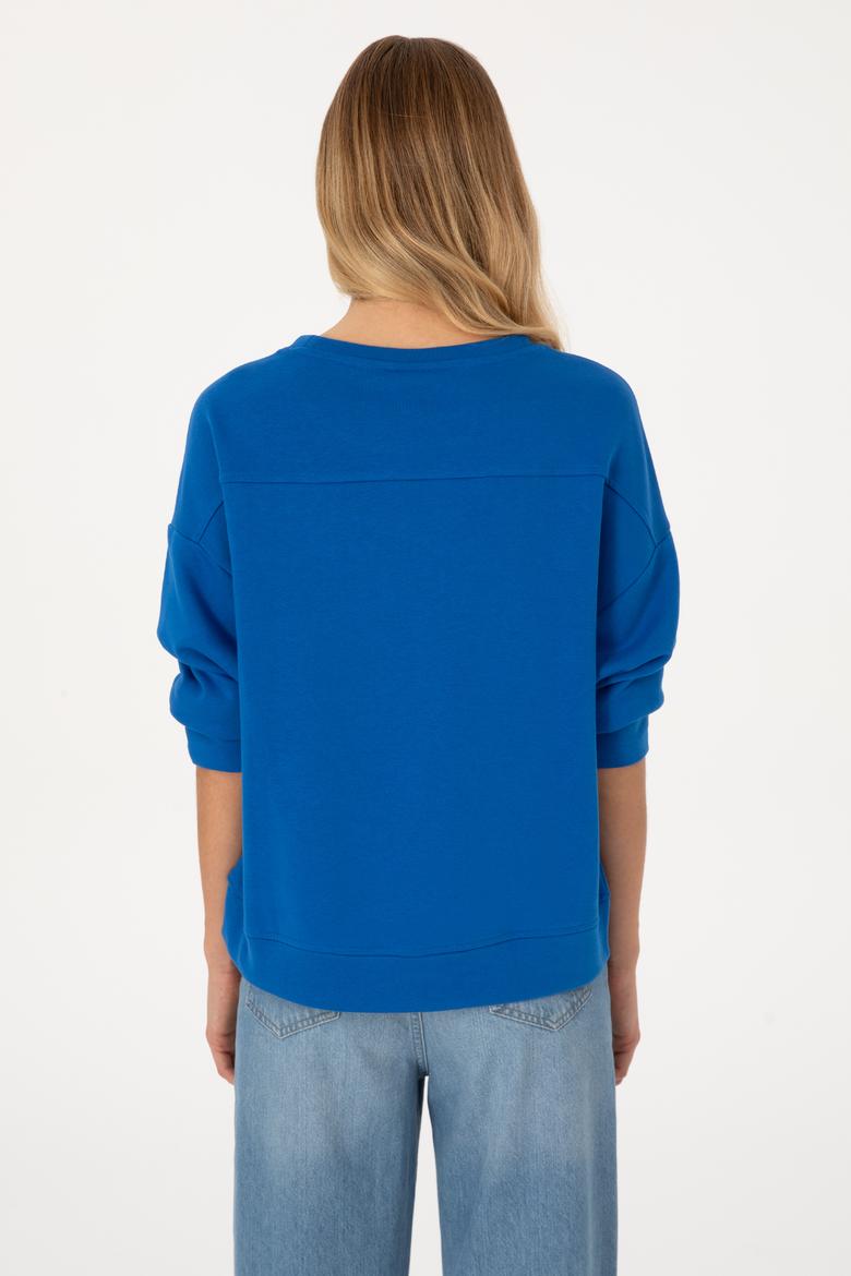 Kadın Koyu Mavi Bisiklet Yaka Basic Sweatshırt - 50313565039