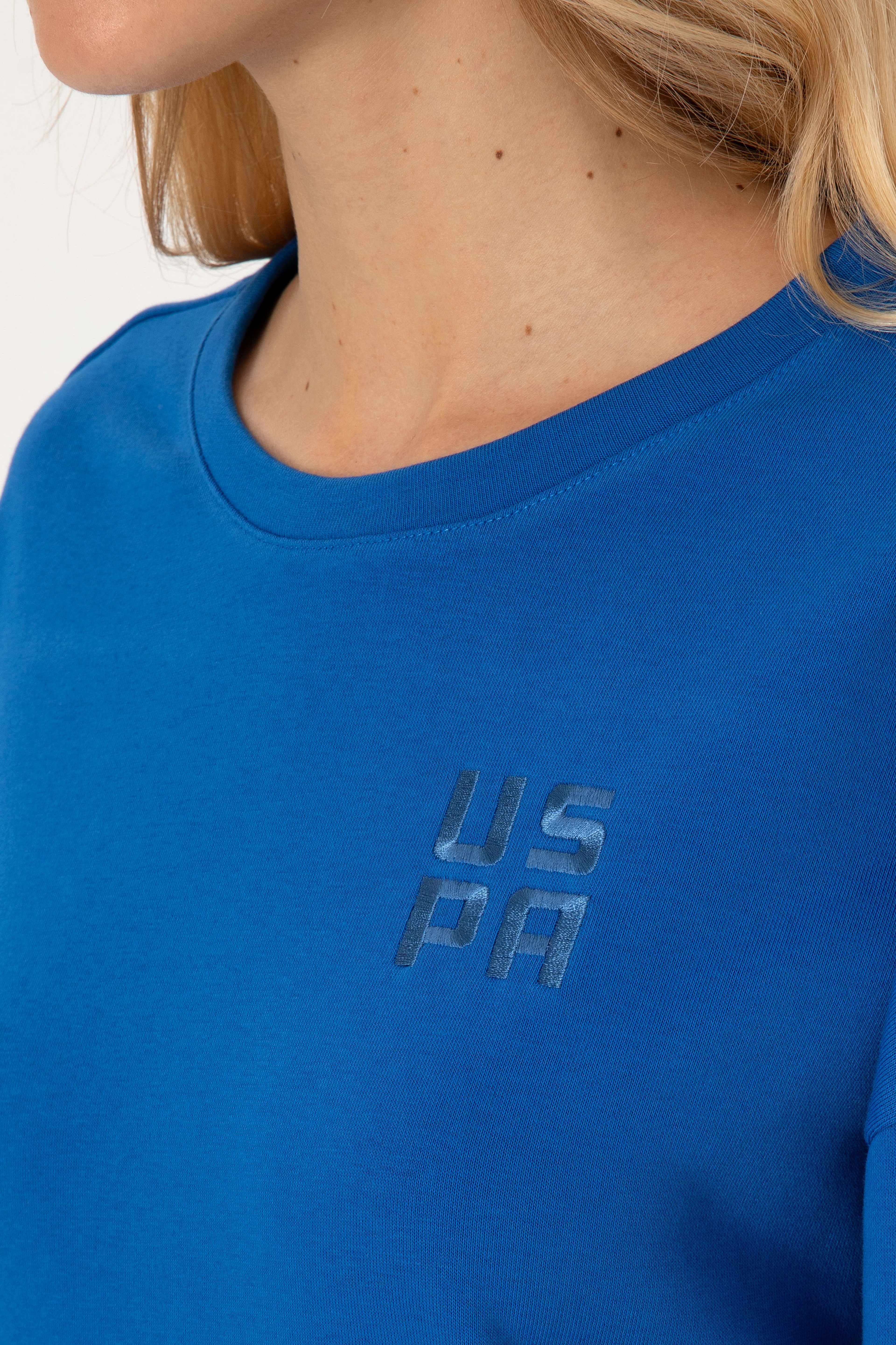 Kadın Koyu Mavi Bisiklet Yaka Basic Sweatshırt - Image 7