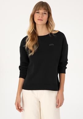 Kadın Siyah Şardonlu Bisiklet Yaka Basic Sweatshırt - 50313586016