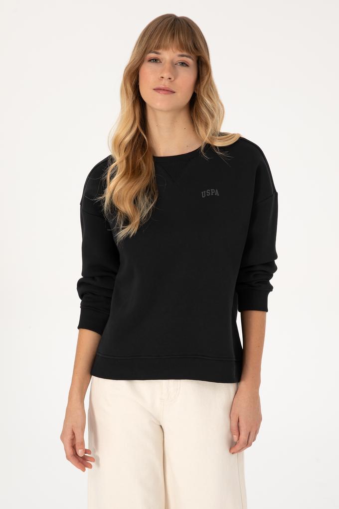 Kadın Siyah Şardonlu Bisiklet Yaka Basic Sweatshırt