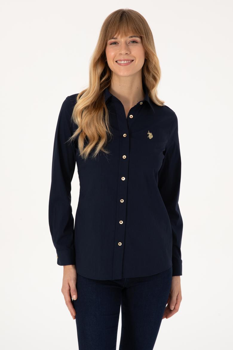 Kadın Lacivert Uzun Kollu Basic Gömlek