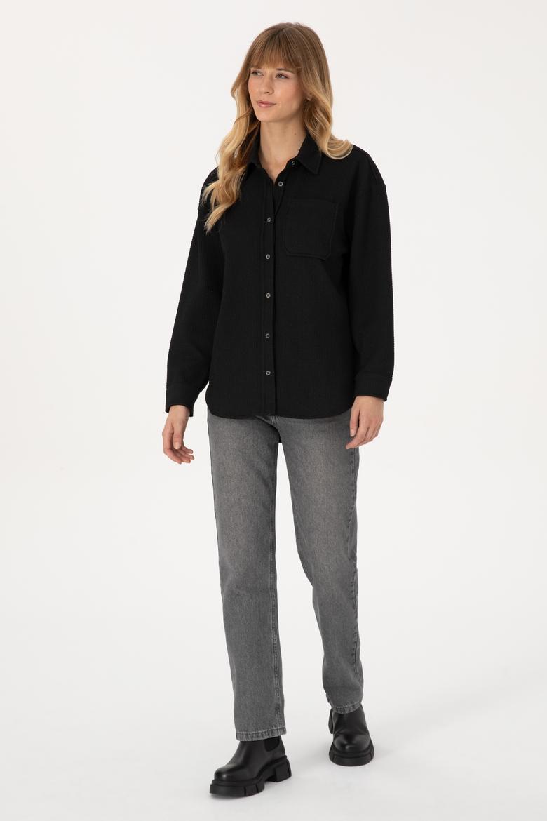 Kadın Siyah Örme Gömlek - 50309039006