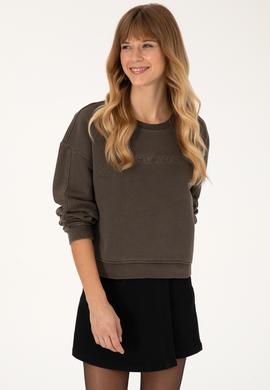 Kadın Koyu Kahverengi Bisiklet Yaka Sweatshirt - 50309547019