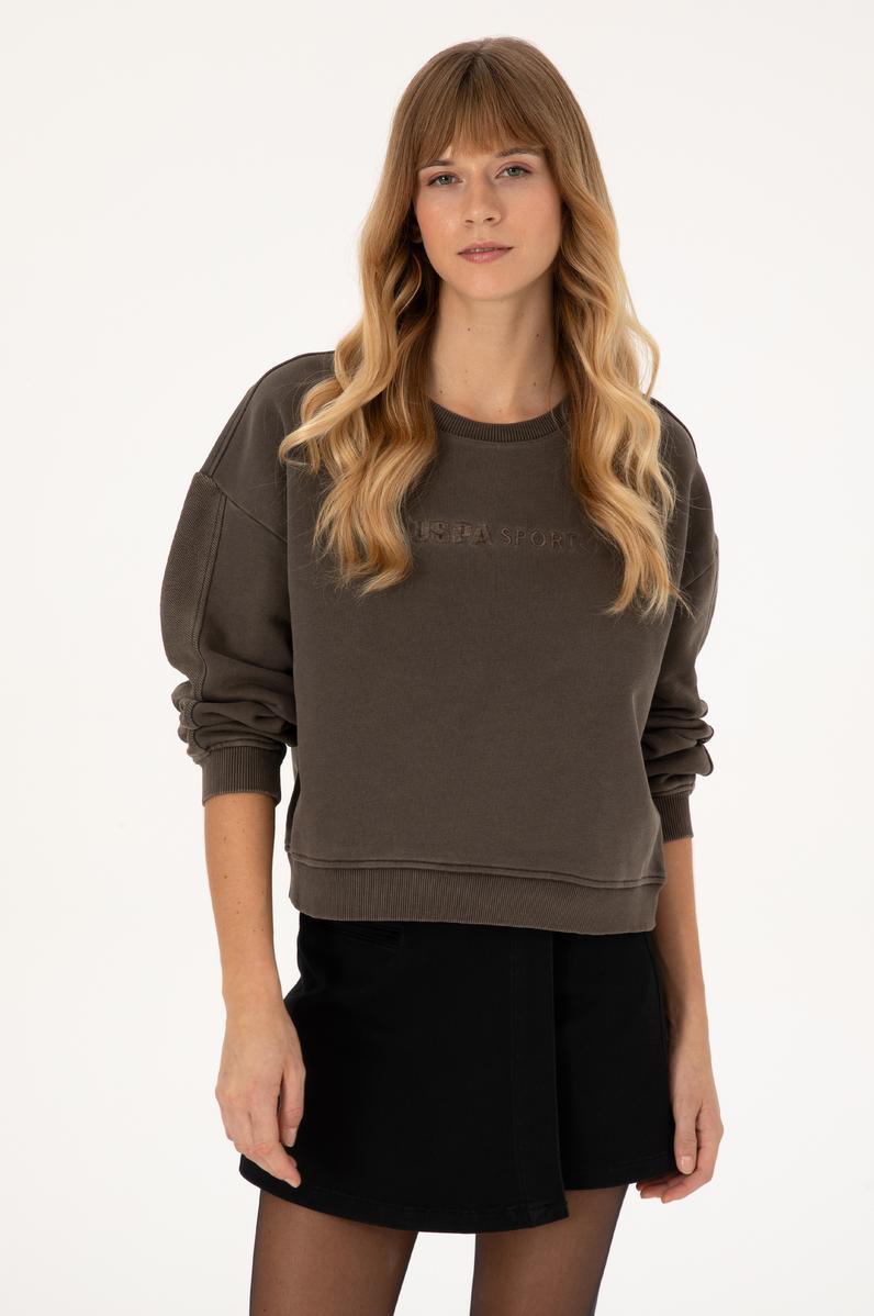 Kadın Koyu Kahverengi Bisiklet Yaka Sweatshirt