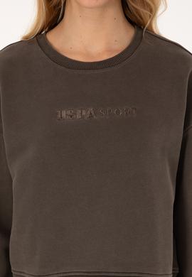 Kadın Koyu Kahverengi Bisiklet Yaka Sweatshirt - 50309547019