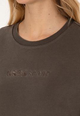 Kadın Koyu Kahverengi Bisiklet Yaka Sweatshirt - 50309547019