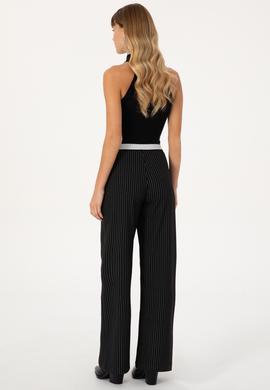 Kadın Siyah Çizgili Loose Fit Kanvas Pantolon - 50317169004