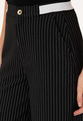 Kadın Siyah Çizgili Loose Fit Kanvas Pantolon - 50317169004