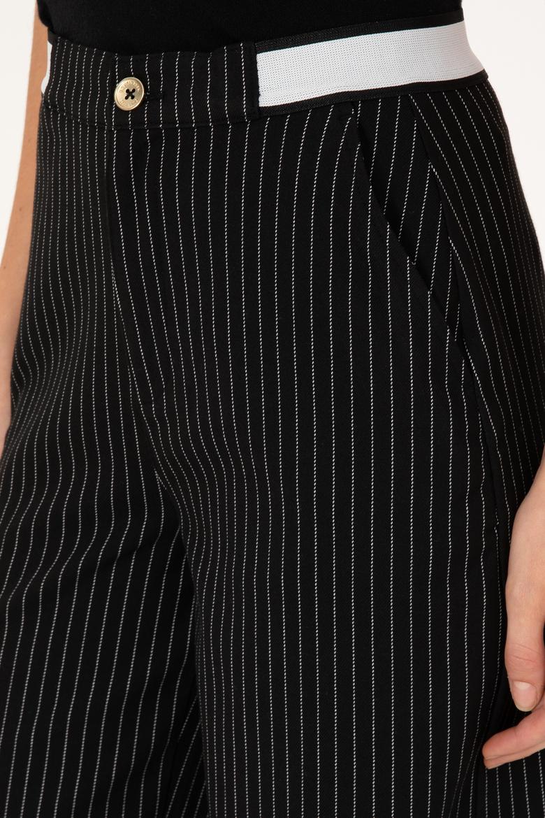 Kadın Siyah Çizgili Loose Fit Kanvas Pantolon - 50317169004