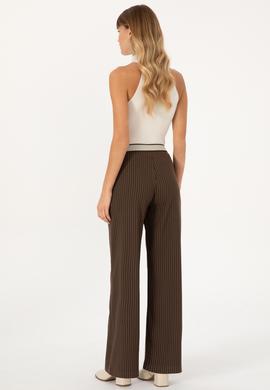 Kadın Kahverengi Çizgili Loose Fit Kanvas Pantolon - 50317169011