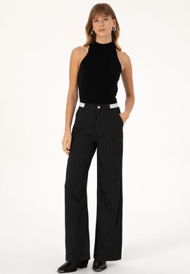 Kadın Siyah Çizgili Loose Fit Kanvas Pantolon - 50317169004