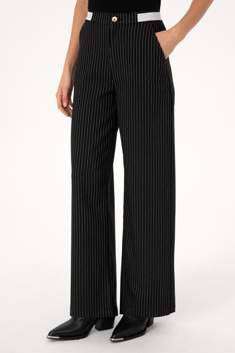 Kadın Siyah Çizgili Loose Fit Kanvas Pantolon - 50317169004