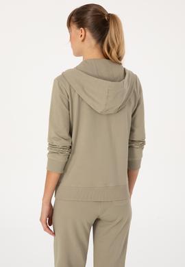 Kadın Açık Haki Fermuarlı Kapüşonlu Sweatshırt - 50313594032