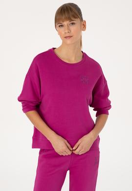 Kadın Fuşya Bisiklet Yaka Basic Sweatshırt - 50313565044