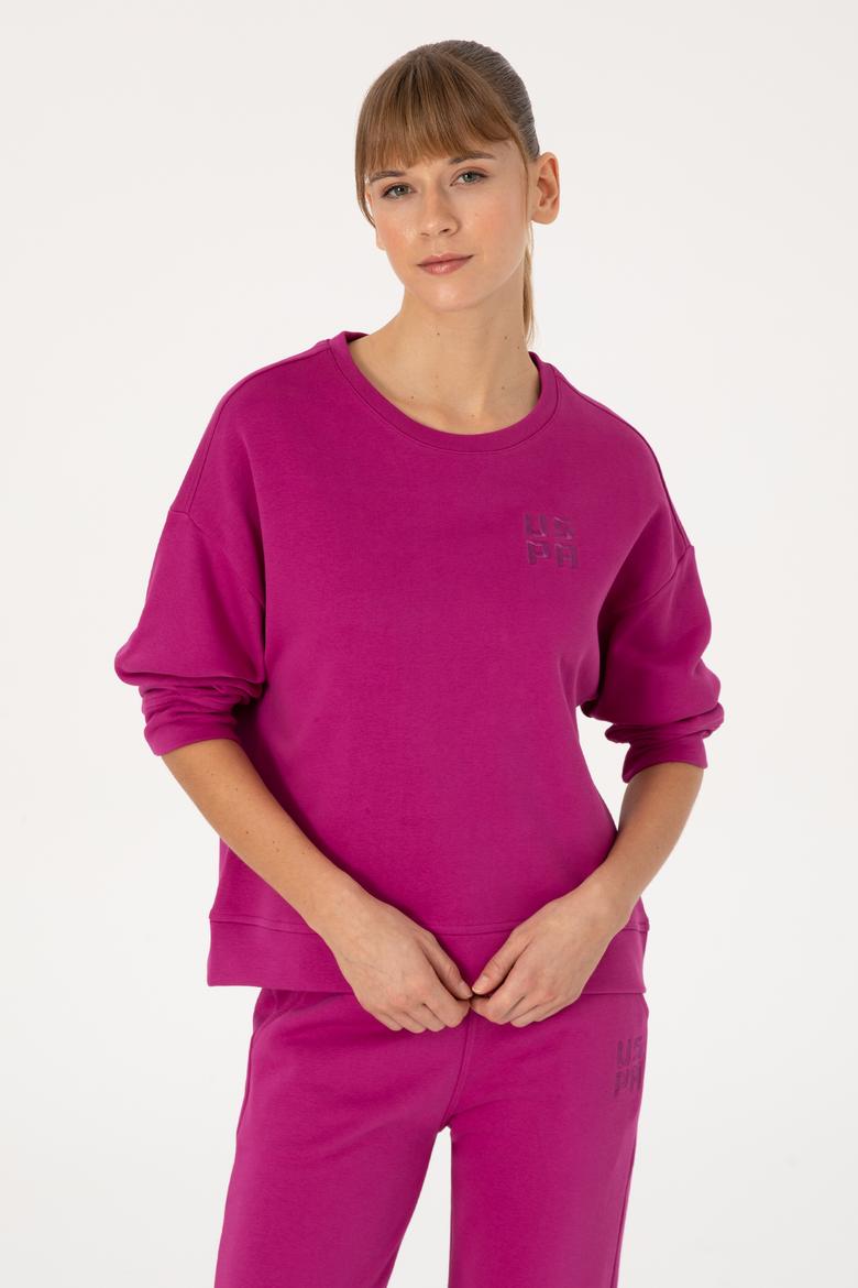 Kadın Fuşya Bisiklet Yaka Basic Sweatshırt - 50313565044