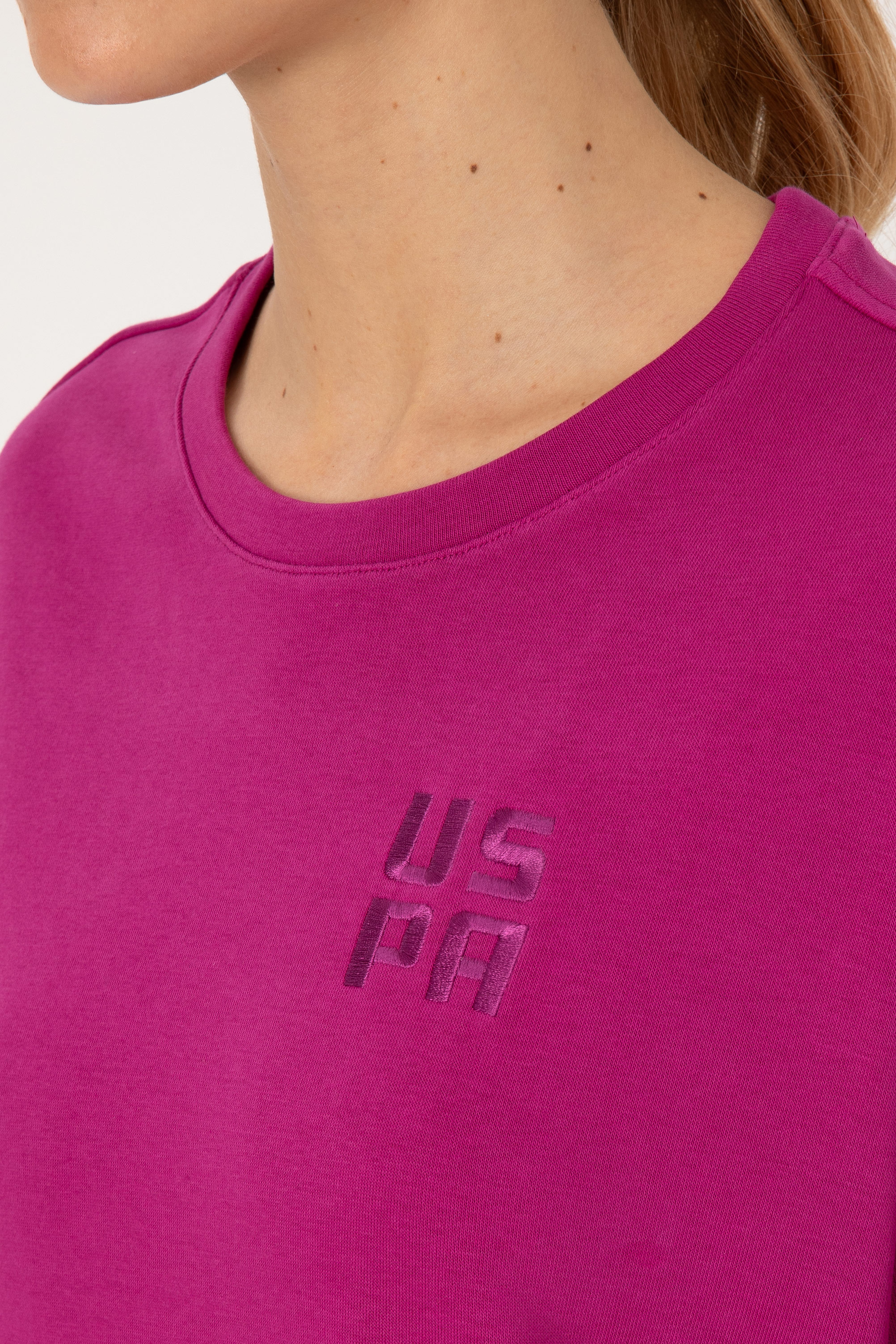 Kadın Fuşya Bisiklet Yaka Basic Sweatshırt - Image 7