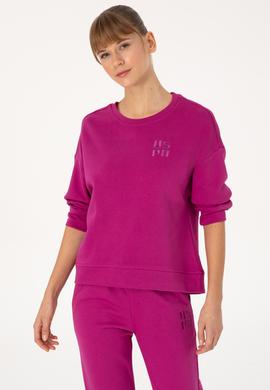 Kadın Fuşya Bisiklet Yaka Basic Sweatshırt - 50313565044